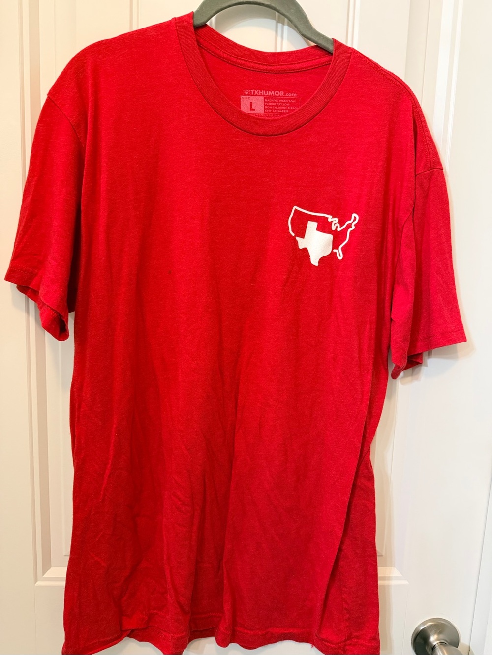 Gildan Red Short Sleeve Crewneck with White Texas Outline